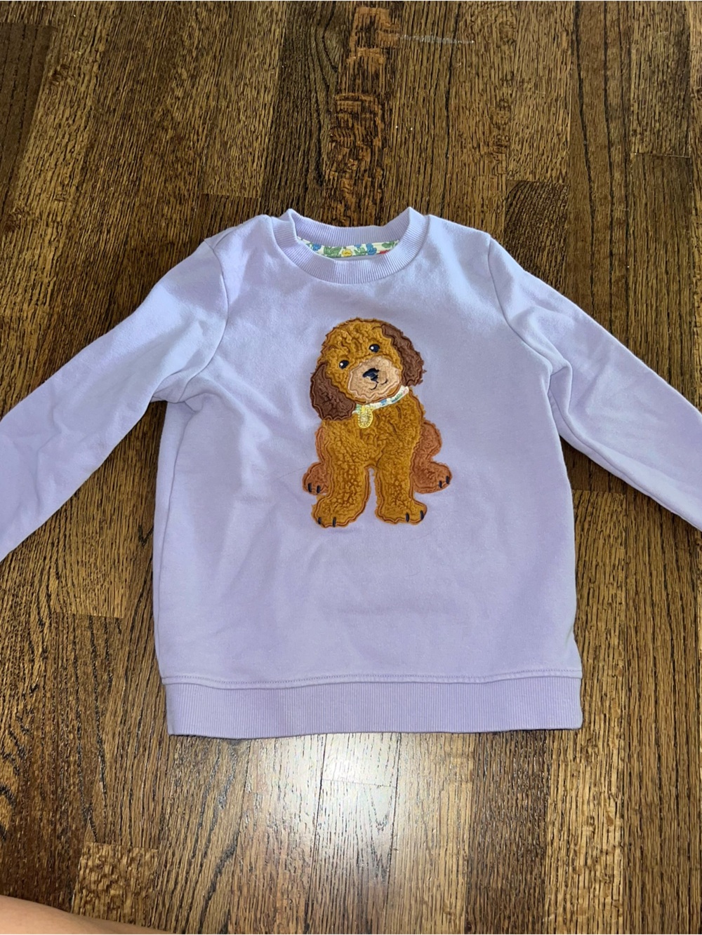 2 AVAILABLE Mini Boden Lavender Crewneck Sweatshirt with Puppy Applique